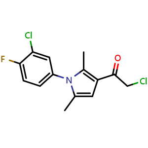 Chemical structure of 2-Chloro-1-[1-(3-chloro-4-fluorophenyl)-2,5-dimethyl-1H-pyrrol-3-yl]ethanone , CAS 315710-83-9, AChemBlock AD249417