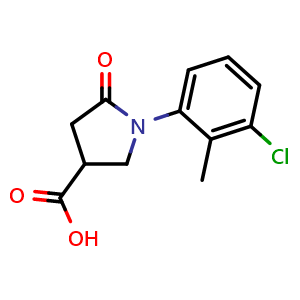 Chemical structure of 1-(3-Chloro-2-methylphenyl)-5-oxopyrrolidine-3-carboxylic acid , CAS 63674-94-2, AChemBlock AD249435