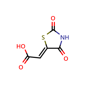 Chemical structure of 2-[(5Z)-2,4-dioxo-1,3-thiazolidin-5-ylidene]acetic acid , CAS 1171128-34-9, AChemBlock AD249438