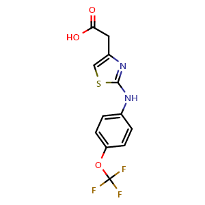 Chemical structure of (2-{[4-(trifluoromethoxy)phenyl]amino}-1,3-thiazol-4-yl)acetic acid , CAS 918793-32-5, AChemBlock AD249463
