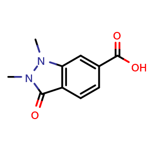 Chemical structure of 1,2-dimethyl-3-oxo-2,3-dihydro-1H-indazole-6-carboxylic acid , CAS 1784860-42-9, AChemBlock AD249466