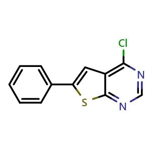 Chemical structure of 4-chloro-6-phenylthieno[2,3-d]pyrimidine , CAS 35970-79-7, AChemBlock AD249469