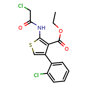Chemical structure of Ethyl 2-(2-chloroacetamido)-4-(2-chlorophenyl)thiophene-3-carboxylate , CAS 554404-40-9, AChemBlock AD249475