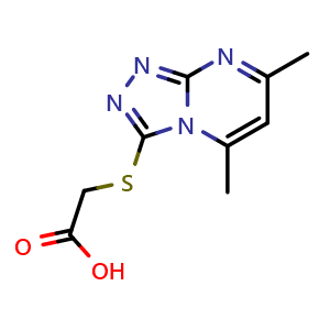 Chemical structure of (5,7-Dimethyl-[1,2,4]triazolo[4,3-a]pyrimidin-3-ylsulfanyl)-acetic acid , CAS 41266-71-1, AChemBlock AD249482