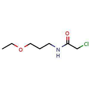 Chemical structure of 2-chloro-N-(3-ethoxypropyl)acetamide , CAS 10263-65-7, AChemBlock AD249489