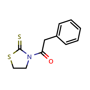 Chemical structure of 2-Phenyl-1-(2-thioxothiazolidin-3-yl)ethan-1-one , CAS 65439-58-9, AChemBlock AD249510