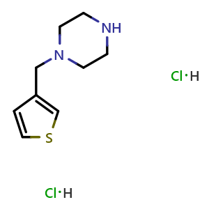 Chemical structure of 1-[(thiophen-3-yl)methyl]piperazine dihydrochloride , CAS 1211256-64-2, AChemBlock AD249538