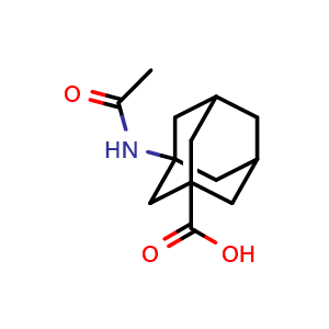 Chemical structure of 3-Acetylamino-adamantane-1-carboxylic acid , CAS 6240-00-2, AChemBlock AD249550