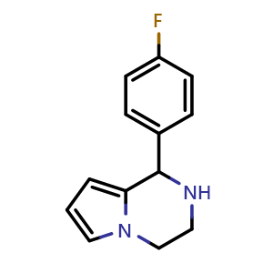 Chemical structure of 1-(4-Fluoro-phenyl)-1,2,3,4-tetrahydro-pyrrolo[1,2-a]pyrazine , CAS 112767-38-1, AChemBlock AD249553