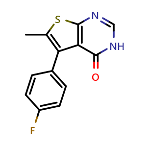 Chemical structure of 5-(4-fluorophenyl)-6-methylthieno[2,3-d]pyrimidin-4(3H)-one , CAS 379236-06-3, AChemBlock AD249555