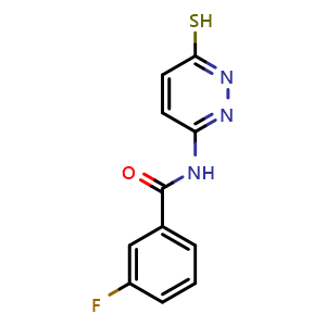 Chemical structure of 3-fluoro-N-(6-sulfanylpyridazin-3-yl)benzamide , CAS 1286707-11-6, AChemBlock AD249564