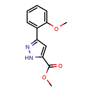 Chemical structure of methyl 3-(2-methoxyphenyl)-1H-pyrazole-5-carboxylate , CAS 898052-17-0, AChemBlock AD249571