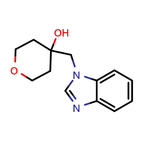 Chemical structure of 4-[(1H-1,3-benzodiazol-1-yl)methyl]oxan-4-ol , CAS 2175979-13-0, AChemBlock AD249580