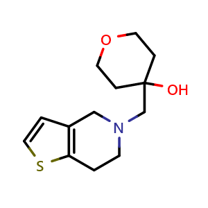 Chemical structure of 4-({4H,5H,6H,7H-thieno[3,2-c]pyridin-5-yl}methyl)oxan-4-ol , CAS 2189368-18-9, AChemBlock AD249582