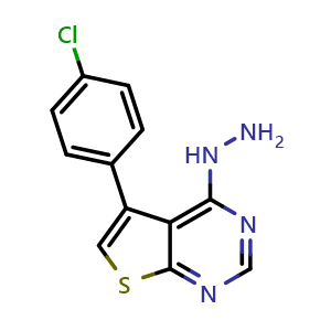 Chemical structure of 5-(4-chlorophenyl)-4-hydrazinylthieno[2,3-d]pyrimidine , CAS 330473-50-2, AChemBlock AD249620