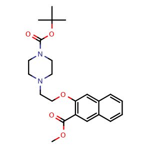 Chemical structure of tert-Butyl 4-(2-{[3-(methoxycarbonyl)naphthalen-2-yl]oxy}ethyl)piperazine-1-carboxylate , CAS 2411471-77-5, AChemBlock AD249644