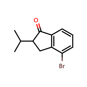 Chemical structure of 4-bromo-2-(propan-2-yl)-2,3-dihydro-1H-inden-1-one , CAS 892575-08-5, AChemBlock AD249650