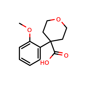 Chemical structure of 4-(2-methoxyphenyl)tetrahydro-2H-pyran-4-carboxylic acid , CAS 1039931-72-0, AChemBlock AD249653