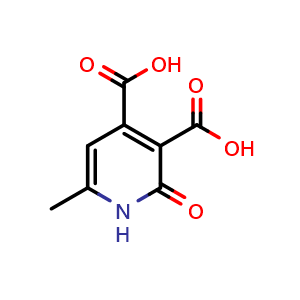 Chemical structure of 6-Methyl-2-oxo-1,2-dihydropyridine-3,4-dicarboxylic acid , CAS 2860-55-1, AChemBlock AD249680