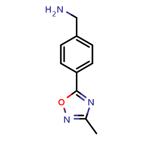 Chemical structure of [4-(3-methyl-1,2,4-oxadiazol-5-yl)phenyl]methanamine , CAS 1036532-71-4, AChemBlock AD249686