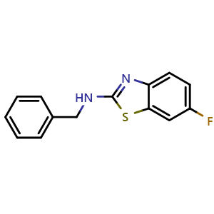 Chemical structure of N-benzyl-6-fluoro-1,3-benzothiazol-2-amine , CAS 131169-64-7, AChemBlock AD249692