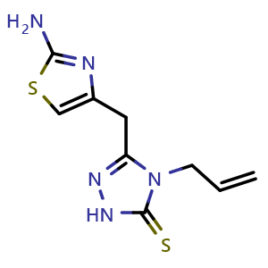 Chemical structure of 4-Allyl-5-[(2-amino-1,3-thiazol-4-yl)methyl]-2,4-dihydro-3H-1,2,4-triazole-3-thione , CAS 690643-10-8, AChemBlock AD249695