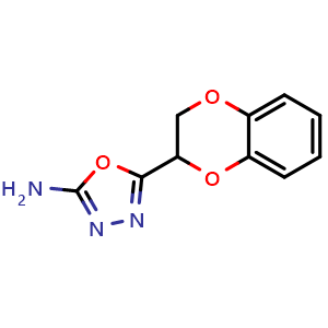 Chemical structure of 5-(2,3-dihydro-1,4-benzodioxin-2-yl)-1,3,4-oxadiazol-2-amine , CAS 1016755-41-1, AChemBlock AD249741