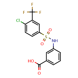 Chemical structure of 3-((4-chloro-3-(trifluoromethyl)phenyl)sulfonamido)benzoic acid , CAS 612041-76-6, AChemBlock AD249745