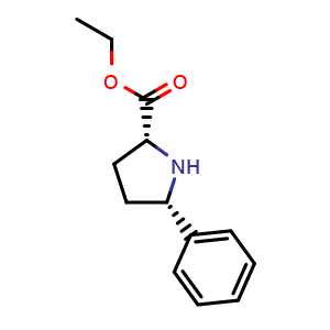 Chemical structure of (2R,5S)-ethyl 5-phenylpyrrolidine-2-carboxylate , CAS 158706-42-4, AChemBlock AD249747