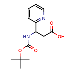Chemical structure of 3-((tert-Butoxycarbonyl)amino)-3-(pyridin-2-yl)propanoic acid , CAS 954225-54-8, AChemBlock AD249750