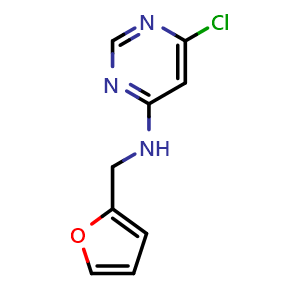 Chemical structure of 6-chloro-N-(furan-2-ylmethyl)pyrimidin-4-amine , CAS 99846-86-3, AChemBlock AD249796