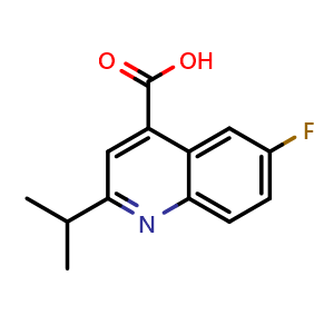 Chemical structure of 6-Fluoro-2-isopropylquinoline-4-carboxylic acid , CAS 887206-68-0, AChemBlock AD249799