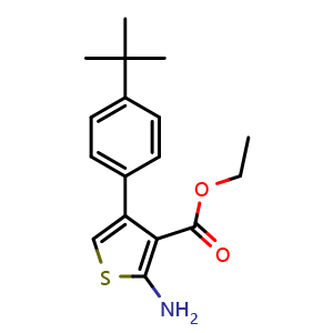 Chemical structure of Ethyl 2-amino-4-(4-(tert-butyl)phenyl)thiophene-3-carboxylate , CAS 307511-84-8, AChemBlock AD249829