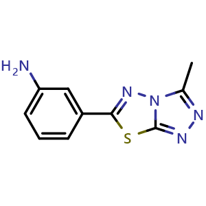 Chemical structure of 3-{3-methyl-[1,2,4]triazolo[3,4-b][1,3,4]thiadiazol-6-yl}aniline , CAS 764710-30-7, AChemBlock AD249830