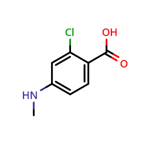 Chemical structure of 2-chloro-4-(methylamino)benzoic acid , CAS 3975-62-0, AChemBlock AD249831