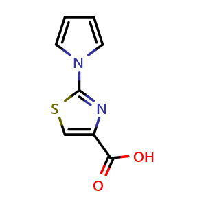 Chemical structure of 2-(1H-pyrrol-1-yl)-1,3-thiazole-4-carboxylic acid , CAS 903173-81-9, AChemBlock AD249839