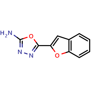 Chemical structure of 5-(1-benzofuran-2-yl)-1,3,4-oxadiazol-2-amine , CAS 933244-58-7, AChemBlock AD249842