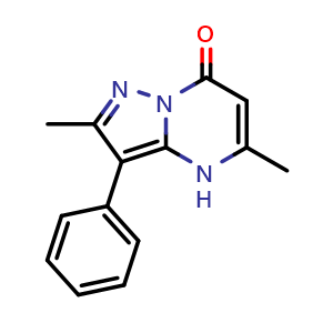 Chemical structure of 2,5-dimethyl-3-phenylpyrazolo[1,5-a]pyrimidin-7(4H)-one , CAS 138628-48-5, AChemBlock AD249868