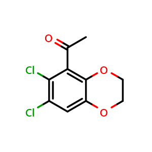 Chemical structure of 1-(6,7-Dichloro-2,3-dihydrobenzo[b][1,4]dioxin-5-yl)ethan-1-one , CAS 166816-11-1, AChemBlock AD249882
