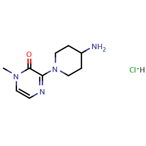 Chemical structure of 3-(4-aminopiperidin-1-yl)-1-methyl-1,2-dihydropyrazin-2-one hydrochloride , CAS 1638612-80-2, AChemBlock AD249914