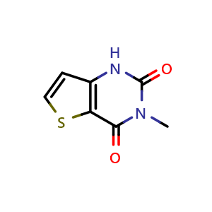 Chemical structure of 3-methyl-1H,2H,3H,4H-thieno[3,2-d]pyrimidine-2,4-dione , CAS 123260-26-4, AChemBlock AD249934