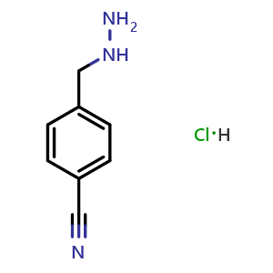 Chemical structure of 4-(Hydrazinylmethyl)benzonitrile hydrochloride , CAS 1059626-08-2, AChemBlock AD249939