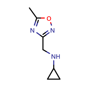 Chemical structure of N-[(5-methyl-1,2,4-oxadiazol-3-yl)methyl]cyclopropanamine , CAS 1342397-46-9, AChemBlock AD249949
