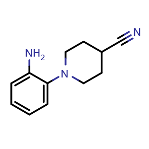 Chemical structure of 1-(2-aminophenyl)piperidine-4-carbonitrile , CAS 1267701-48-3, AChemBlock AD249971