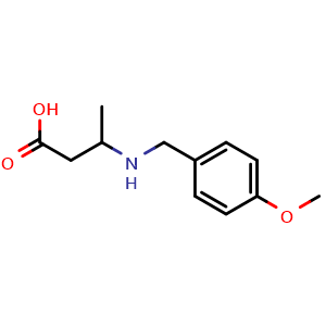 Chemical structure of 3-{[(4-methoxyphenyl)methyl]amino}butanoic acid , CAS 1154387-80-0, AChemBlock AD249977