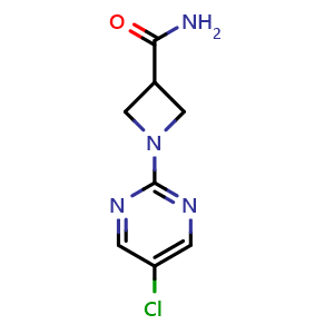 Chemical structure of 1-(5-chloropyrimidin-2-yl)azetidine-3-carboxamide , CAS 2413376-44-8, AChemBlock AD249983