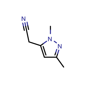 Chemical structure of 2-(1,3-dimethyl-1H-pyrazol-5-yl)acetonitrile , CAS 1015936-59-0, AChemBlock AD249989
