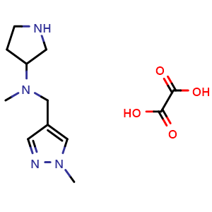 Chemical structure of N-methyl-N-[(1-methyl-1H-pyrazol-4-yl)methyl]pyrrolidin-3-amine oxalate , CAS 2379946-95-7, AChemBlock AD249994