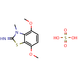 Chemical structure of 4,7-dimethoxy-3-methyl-2,3-dihydro-1,3-benzothiazol-2-imine; sulfuric acid , CAS 2379946-27-5, AChemBlock AD250000