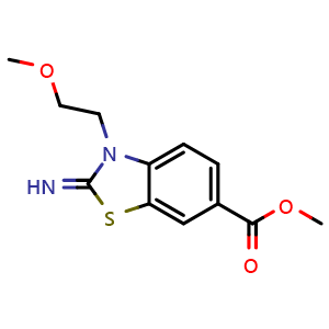 Chemical structure of methyl 2-imino-3-(2-methoxyethyl)-2,3-dihydrobenzo[d]thiazole-6-carboxylate , CAS 1207046-18-1, AChemBlock AD250001